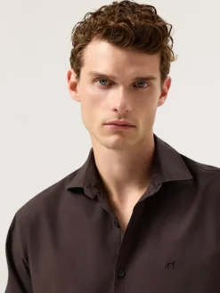 Best Regular Fit Overdye Poplin Shirt With Open Collar Camisas Casuais