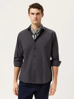 Best Regular Fit Overdye Poplin Shirt With Open Collar Camisas Casuais