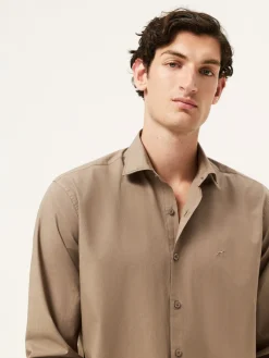 Best Regular Fit Overdye Poplin Shirt With Open Collar Camisas Casuais