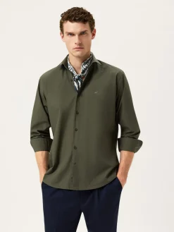 Best Regular Fit Overdye Poplin Shirt With Open Collar Camisas Casuais
