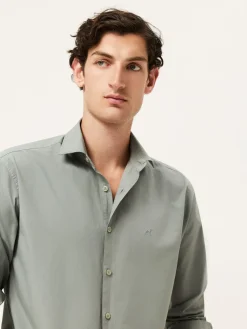 Best Regular Fit Overdye Poplin Shirt With Open Collar Camisas Casuais
