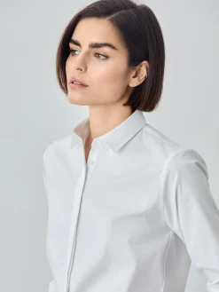 Outlet Regular Fit Plain Poplin Comfort Shirt With Open Collar MULHER Camisas