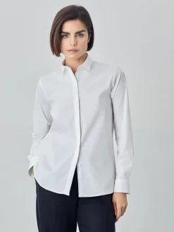 Outlet Regular Fit Plain Poplin Comfort Shirt With Open Collar MULHER Camisas