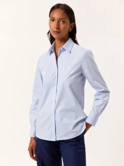 Best Regular Fit Striped Comfort Poplin Shirt With Open Collar MULHER Camisas
