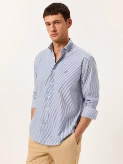 Regular Fit Striped Oxford Shirt in 100% BCI Cotton Camisas Casuais|Camisas Casuais