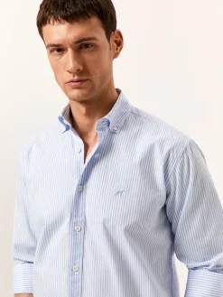 Discount Regular Fit Striped Oxford Shirt in 100% BCI Cotton Camisas Casuais|Camisas Casuais