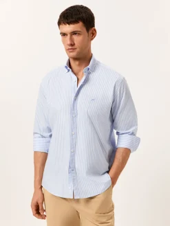 Discount Regular Fit Striped Oxford Shirt in 100% BCI Cotton Camisas Casuais|Camisas Casuais