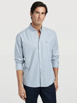 Outlet Regular Fit Striped Oxford Shirt in 100% BCI Cotton Camisas Casuais|Camisas Casuais