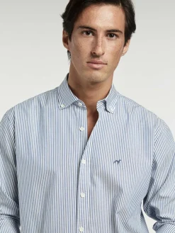 Outlet Regular Fit Striped Oxford Shirt in 100% BCI Cotton Camisas Casuais|Camisas Casuais