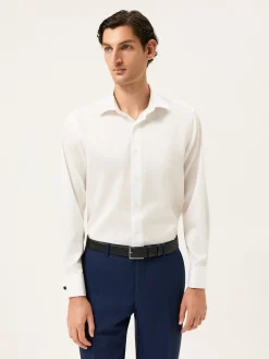 Outlet Regular Fit Twill Formal Shirt With Oxford Collar And Double Cuff Camisas Clássicas