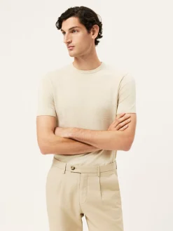 Discount Short Sleeve Crew Neck Sweater In Cotton Linen Blend Camisolas