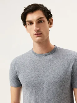 Discount Short Sleeve Crew Neck Sweater In Cotton Linen Blend Camisolas