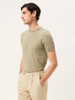 Discount Short Sleeve Crew Neck Sweater In Cotton Linen Blend Camisolas