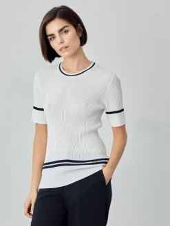 Clearance Short Sleeve Rib Knit Sweater In Viscose Blend MULHER Camisolas