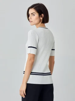 Clearance Short Sleeve Rib Knit Sweater In Viscose Blend MULHER Camisolas