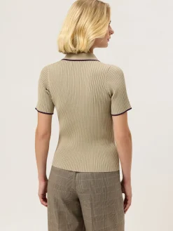 Clearance Short-Sleeve Polo Sweater With Gold Button In Viscose Blend MULHER Polos