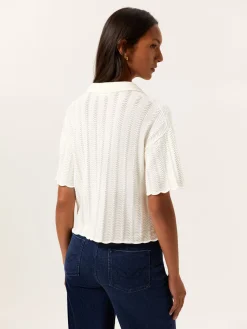 New Short-Sleeve Polo Sweater With Fancy Knitting In Cotton MULHER Polos