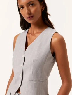 Single-Breasted Pinstripe Suit Vest In Rayon & Cotton Blend MULHER Fatos