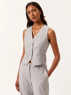 Single-Breasted Pinstripe Suit Vest In Rayon & Cotton Blend MULHER Fatos
