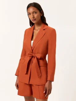 Clearance Single-Breasted Suit Blazer In 100%Linen With Belt MULHER Fatos|Blazers
