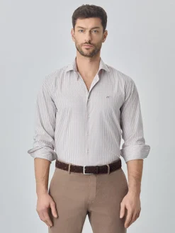 Best Slim fit 100% bci cotton striped oxford shirt Camisas Casuais