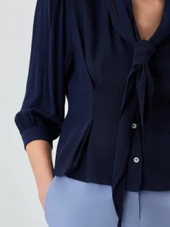 Discount Slim Fit Blouse In Viscose And Lenzing Blend With Removable Scarf MULHER Blusas