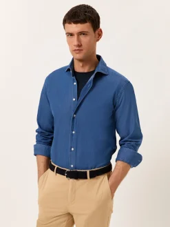Hot Slim Fit Casual Denim Shirt in 100% Cotton Camisas Casuais|Camisas Casuais