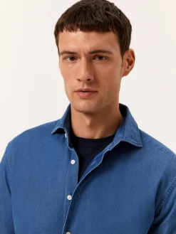 Hot Slim Fit Casual Denim Shirt in 100% Cotton Camisas Casuais|Camisas Casuais
