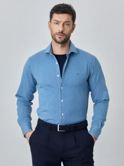 Discount Slim fit denim shirt Camisas Casuais