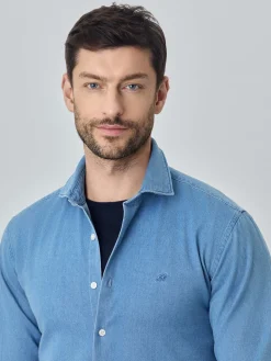 Discount Slim fit denim shirt Camisas Casuais