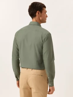 New Slim Fit Garment Dye Open Oxford Shirt in Comfort Cotton Camisas Casuais|Camisas Casuais
