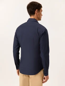 New Slim Fit Garment Dye Poplin Open Shirt in Comfort Cotton Camisas Casuais|Camisas Casuais
