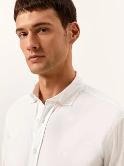 Outlet Slim Fit Garment Dye Poplin Shirt in Comfort Cotton Camisas Casuais|Camisas Casuais