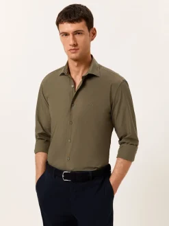 Discount Slim Fit Garment Dye Poplin Open Shirt in Comfort Cotton Camisas Casuais|Camisas Casuais