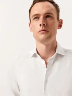 Sale Slim Fit Herringbone Linen Shirt with Newport Collar Camisas Casuais