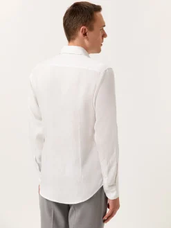 Sale Slim Fit Herringbone Linen Shirt with Newport Collar Camisas Casuais