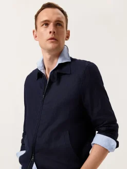 Clearance Slim Fit Herringbone Linen Shirt with Newport Collar Camisas Casuais