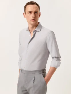 Online Slim Fit Houndstooth Cotton Linen Shirt with Open Collar Camisas Casuais