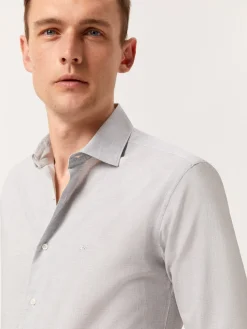 Outlet Slim Fit Houndstooth Cotton Poplin Shirt with Open Collar Camisas Casuais