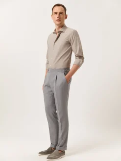 Online Slim Fit Houndstooth Cotton Linen Shirt with Open Collar Camisas Casuais