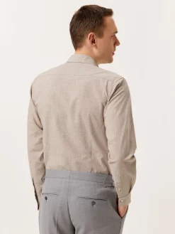 Online Slim Fit Houndstooth Cotton Linen Shirt with Open Collar Camisas Casuais
