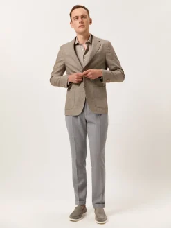 Online Slim Fit Houndstooth Cotton Linen Shirt with Open Collar Camisas Casuais