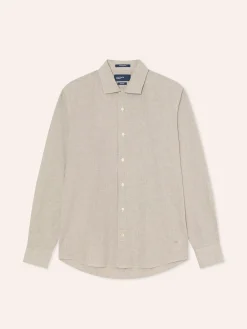 Online Slim Fit Houndstooth Cotton Linen Shirt with Open Collar Camisas Casuais
