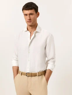 New Slim Fit Open Shirt in 100% Linen Camisas Casuais|Camisas Casuais