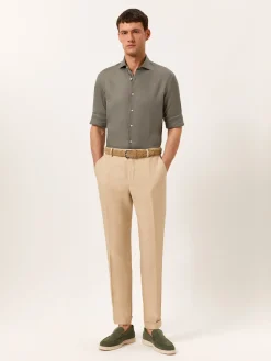 Slim Fit Open Shirt in 100% Linen Camisas Casuais|Camisas Casuais