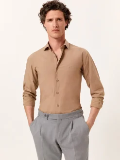 New Slim Fit Overdye Poplin Shirt with Open Collar Camisas Casuais