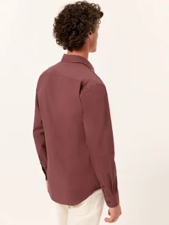 New Slim Fit Overdye Poplin Shirt with Open Collar Camisas Casuais