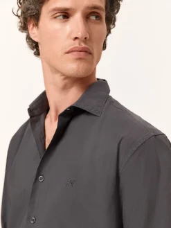New Slim Fit Overdye Poplin Shirt with Open Collar Camisas Casuais