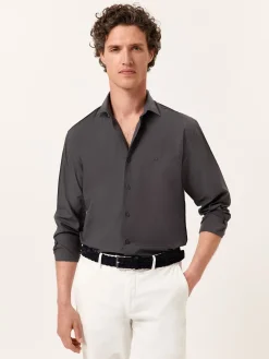 New Slim Fit Overdye Poplin Shirt with Open Collar Camisas Casuais