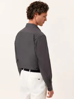 New Slim Fit Overdye Poplin Shirt with Open Collar Camisas Casuais